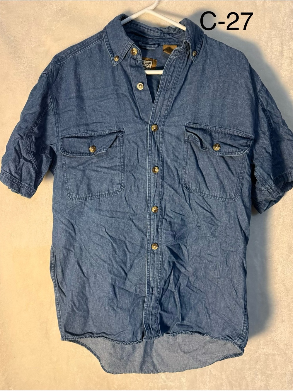 Men's Short-Sleeve Denim Button-Down Shirt - Blue
